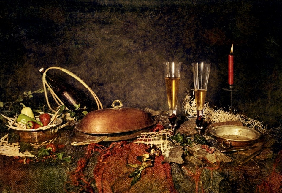 Zátiší - víno a ryba