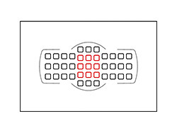 Rozložení AF bodů na matnici (červené jsou křížové)